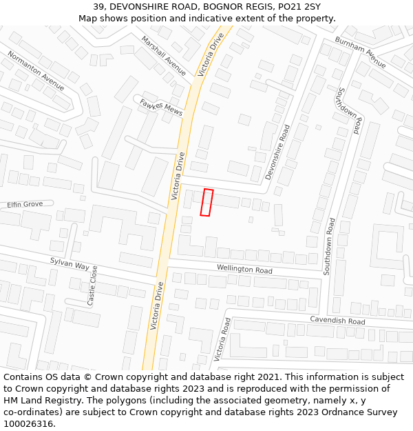 39, DEVONSHIRE ROAD, BOGNOR REGIS, PO21 2SY: Location map and indicative extent of plot