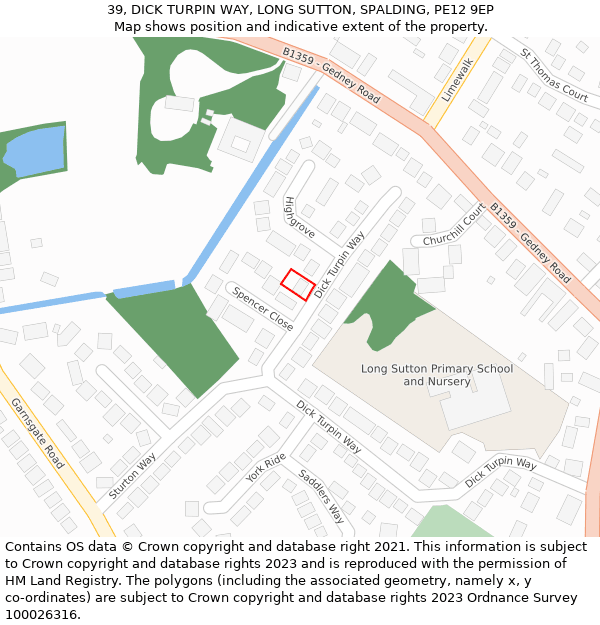 39, DICK TURPIN WAY, LONG SUTTON, SPALDING, PE12 9EP: Location map and indicative extent of plot