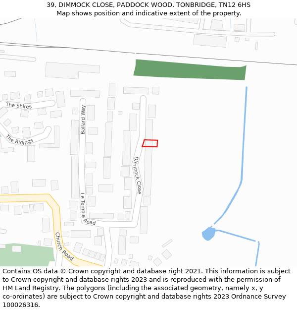 39, DIMMOCK CLOSE, PADDOCK WOOD, TONBRIDGE, TN12 6HS: Location map and indicative extent of plot