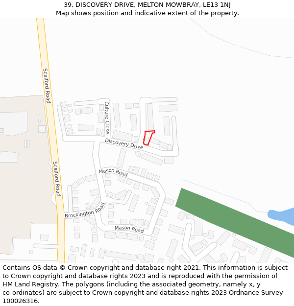 39, DISCOVERY DRIVE, MELTON MOWBRAY, LE13 1NJ: Location map and indicative extent of plot