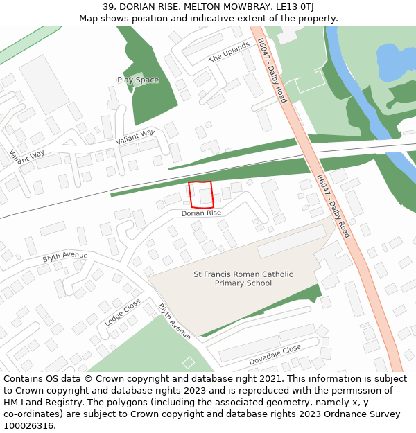 39, DORIAN RISE, MELTON MOWBRAY, LE13 0TJ: Location map and indicative extent of plot