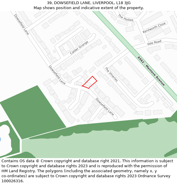 39, DOWSEFIELD LANE, LIVERPOOL, L18 3JG: Location map and indicative extent of plot