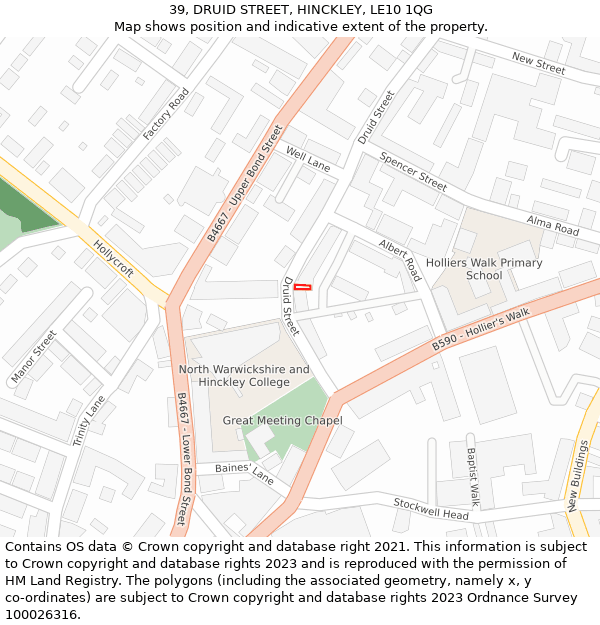 39, DRUID STREET, HINCKLEY, LE10 1QG: Location map and indicative extent of plot