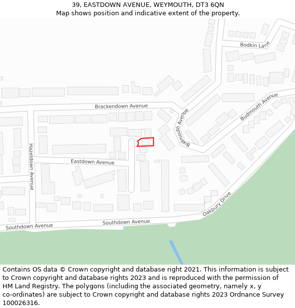39, EASTDOWN AVENUE, WEYMOUTH, DT3 6QN: Location map and indicative extent of plot