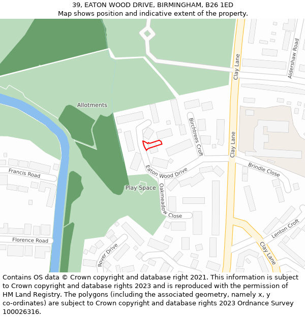 39, EATON WOOD DRIVE, BIRMINGHAM, B26 1ED: Location map and indicative extent of plot