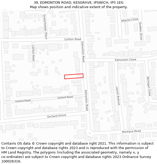 39, EDMONTON ROAD, KESGRAVE, IPSWICH, IP5 1EG: Location map and indicative extent of plot