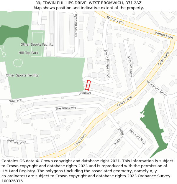 39, EDWIN PHILLIPS DRIVE, WEST BROMWICH, B71 2AZ: Location map and indicative extent of plot