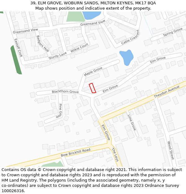 39, ELM GROVE, WOBURN SANDS, MILTON KEYNES, MK17 8QA: Location map and indicative extent of plot