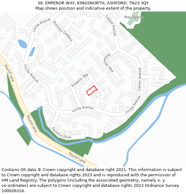 39, EMPEROR WAY, KINGSNORTH, ASHFORD, TN23 3QY: Location map and indicative extent of plot