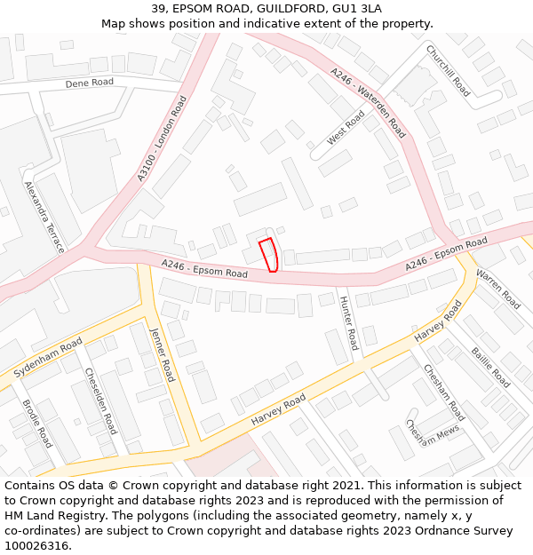 39, EPSOM ROAD, GUILDFORD, GU1 3LA: Location map and indicative extent of plot