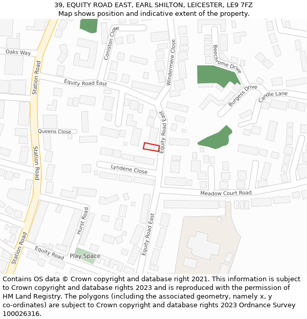 39, EQUITY ROAD EAST, EARL SHILTON, LEICESTER, LE9 7FZ: Location map and indicative extent of plot