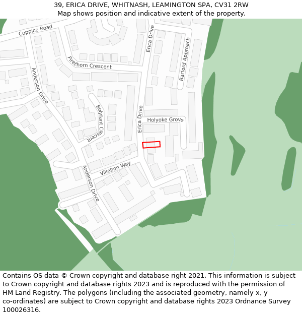 39, ERICA DRIVE, WHITNASH, LEAMINGTON SPA, CV31 2RW: Location map and indicative extent of plot