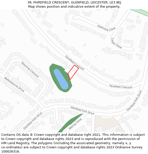 39, FAIREFIELD CRESCENT, GLENFIELD, LEICESTER, LE3 8EJ: Location map and indicative extent of plot