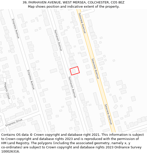 39, FAIRHAVEN AVENUE, WEST MERSEA, COLCHESTER, CO5 8EZ: Location map and indicative extent of plot