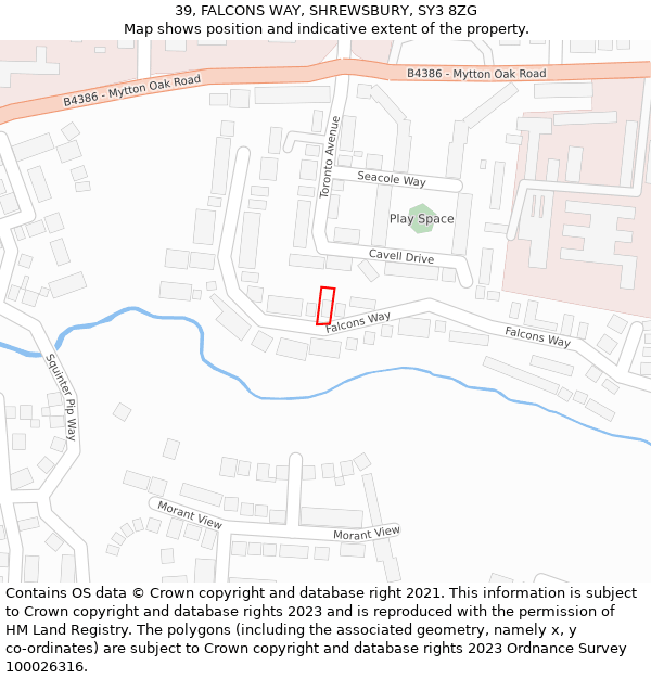 39, FALCONS WAY, SHREWSBURY, SY3 8ZG: Location map and indicative extent of plot