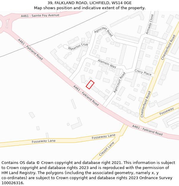 39, FALKLAND ROAD, LICHFIELD, WS14 0GE: Location map and indicative extent of plot