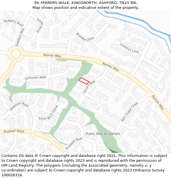 39, FARRERS WALK, KINGSNORTH, ASHFORD, TN23 3NL: Location map and indicative extent of plot