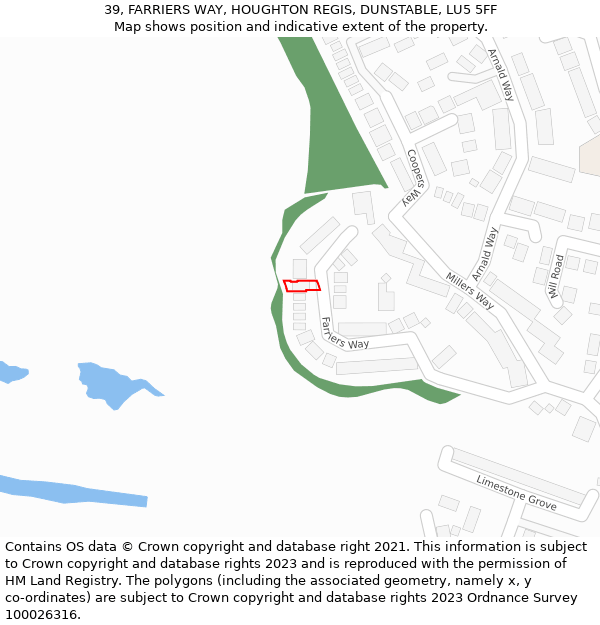 39, FARRIERS WAY, HOUGHTON REGIS, DUNSTABLE, LU5 5FF: Location map and indicative extent of plot