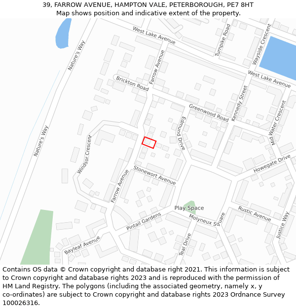39, FARROW AVENUE, HAMPTON VALE, PETERBOROUGH, PE7 8HT: Location map and indicative extent of plot