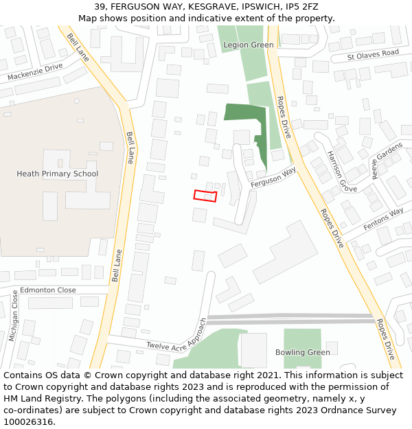 39, FERGUSON WAY, KESGRAVE, IPSWICH, IP5 2FZ: Location map and indicative extent of plot