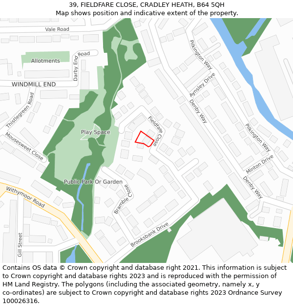 39, FIELDFARE CLOSE, CRADLEY HEATH, B64 5QH: Location map and indicative extent of plot