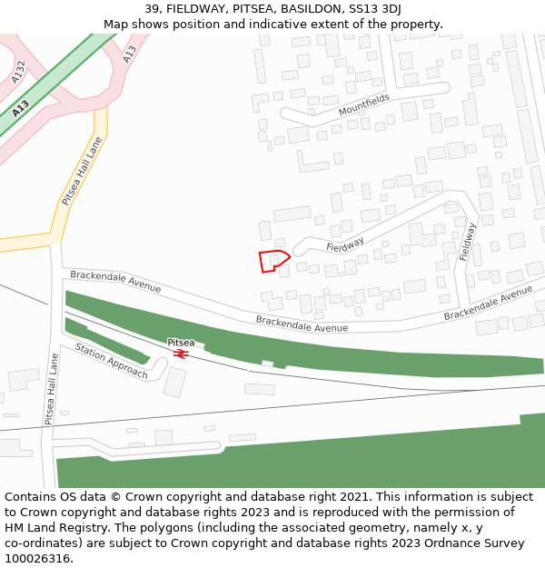 39, FIELDWAY, PITSEA, BASILDON, SS13 3DJ: Location map and indicative extent of plot