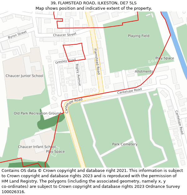 39, FLAMSTEAD ROAD, ILKESTON, DE7 5LS: Location map and indicative extent of plot