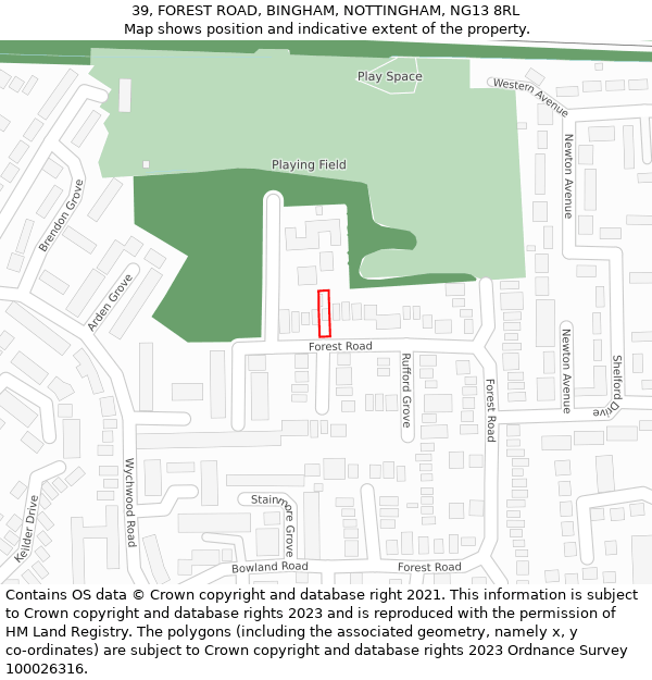39, FOREST ROAD, BINGHAM, NOTTINGHAM, NG13 8RL: Location map and indicative extent of plot