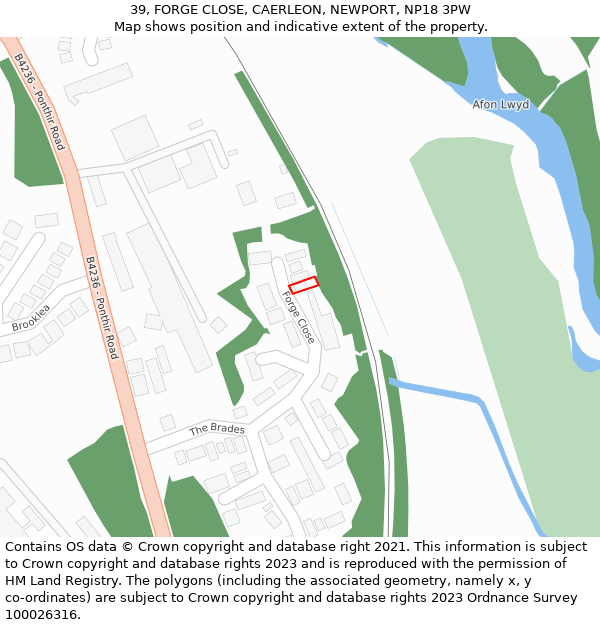 39, FORGE CLOSE, CAERLEON, NEWPORT, NP18 3PW: Location map and indicative extent of plot