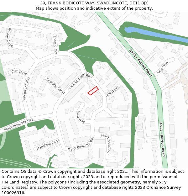 39, FRANK BODICOTE WAY, SWADLINCOTE, DE11 8JX: Location map and indicative extent of plot