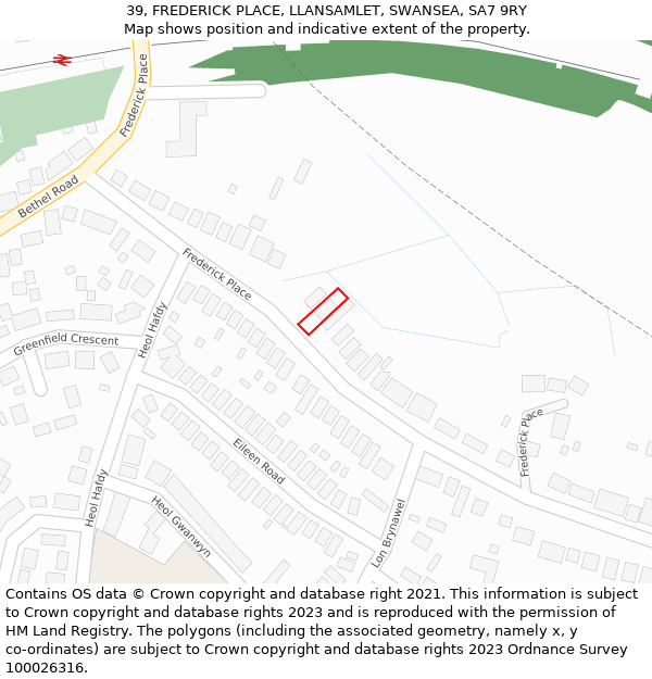 39, FREDERICK PLACE, LLANSAMLET, SWANSEA, SA7 9RY: Location map and indicative extent of plot