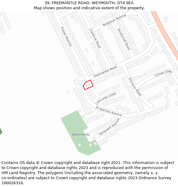 39, FREEMANTLE ROAD, WEYMOUTH, DT4 9EA: Location map and indicative extent of plot