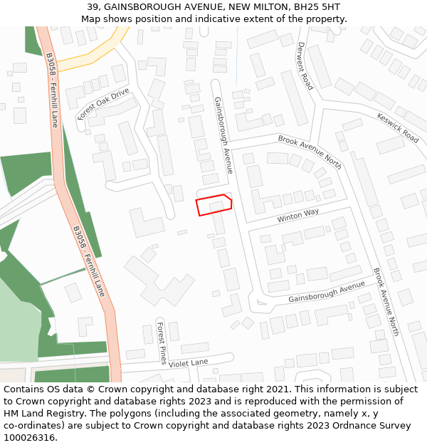 39, GAINSBOROUGH AVENUE, NEW MILTON, BH25 5HT: Location map and indicative extent of plot