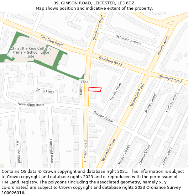39, GIMSON ROAD, LEICESTER, LE3 6DZ: Location map and indicative extent of plot