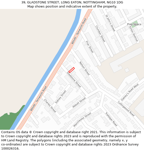 39, GLADSTONE STREET, LONG EATON, NOTTINGHAM, NG10 1DG: Location map and indicative extent of plot