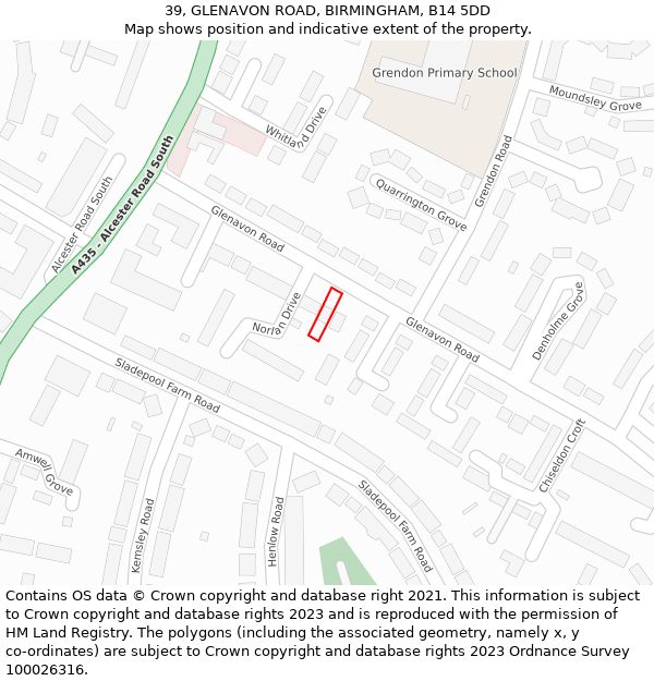 39, GLENAVON ROAD, BIRMINGHAM, B14 5DD: Location map and indicative extent of plot