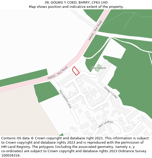 39, GOLWG Y COED, BARRY, CF63 1AD: Location map and indicative extent of plot