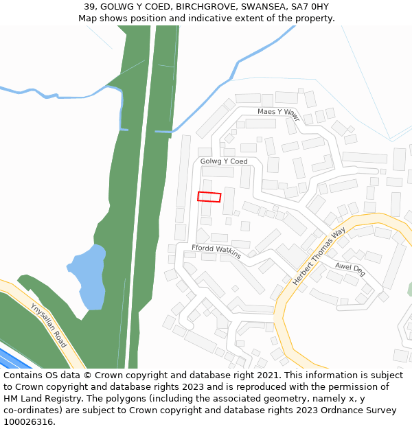 39, GOLWG Y COED, BIRCHGROVE, SWANSEA, SA7 0HY: Location map and indicative extent of plot