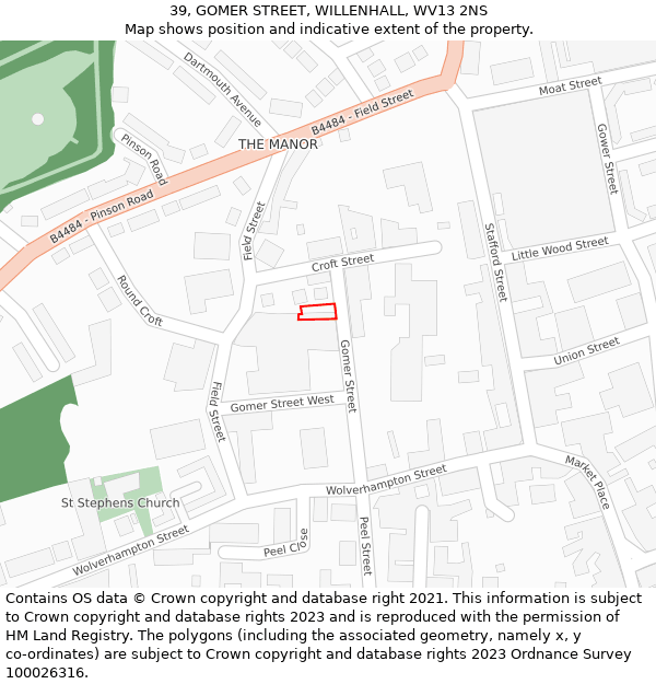 39, GOMER STREET, WILLENHALL, WV13 2NS: Location map and indicative extent of plot