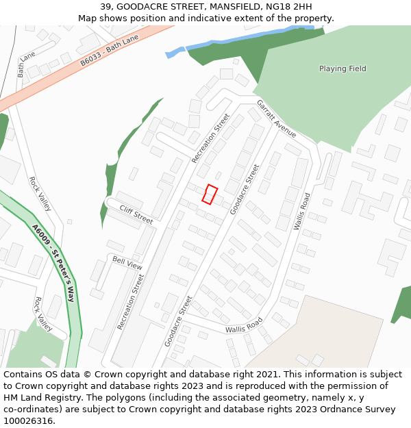 39, GOODACRE STREET, MANSFIELD, NG18 2HH: Location map and indicative extent of plot