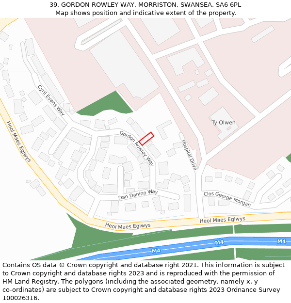 39, GORDON ROWLEY WAY, MORRISTON, SWANSEA, SA6 6PL: Location map and indicative extent of plot