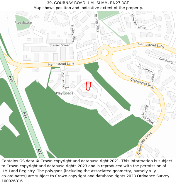 39, GOURNAY ROAD, HAILSHAM, BN27 3GE: Location map and indicative extent of plot