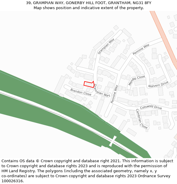 39, GRAMPIAN WAY, GONERBY HILL FOOT, GRANTHAM, NG31 8FY: Location map and indicative extent of plot