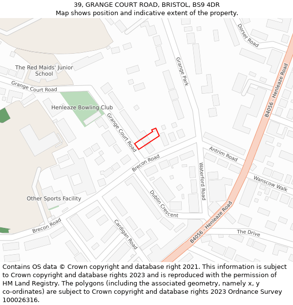 39, GRANGE COURT ROAD, BRISTOL, BS9 4DR: Location map and indicative extent of plot