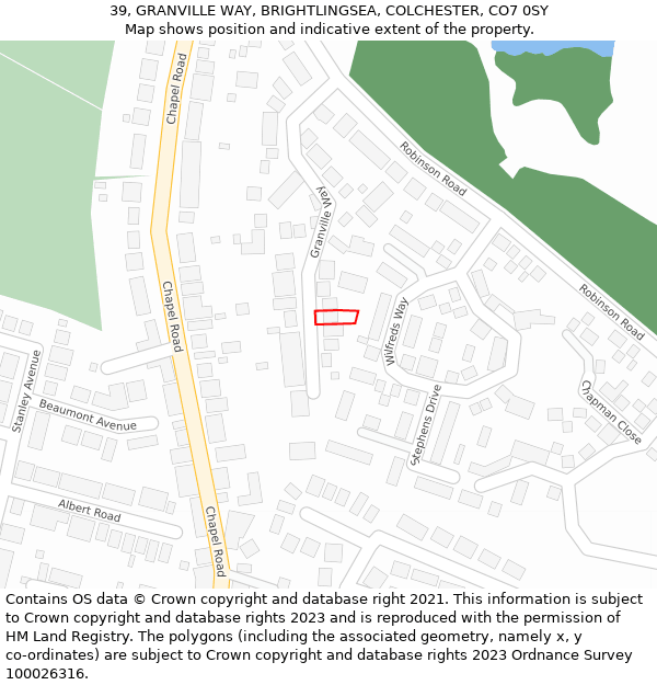 39, GRANVILLE WAY, BRIGHTLINGSEA, COLCHESTER, CO7 0SY: Location map and indicative extent of plot