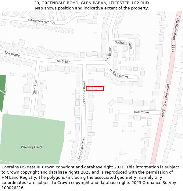 39, GREENDALE ROAD, GLEN PARVA, LEICESTER, LE2 9HD: Location map and indicative extent of plot
