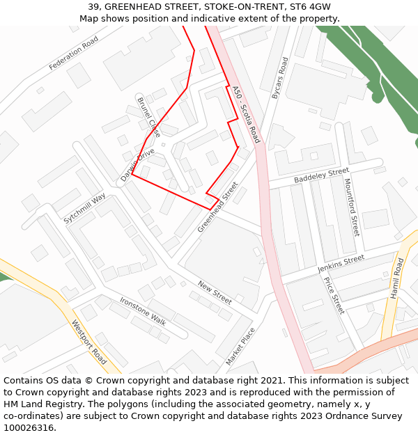 39, GREENHEAD STREET, STOKE-ON-TRENT, ST6 4GW: Location map and indicative extent of plot