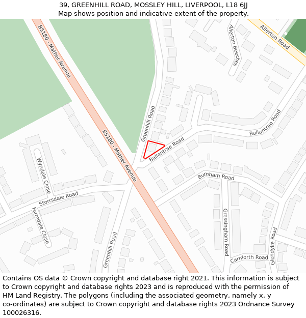 39, GREENHILL ROAD, MOSSLEY HILL, LIVERPOOL, L18 6JJ: Location map and indicative extent of plot