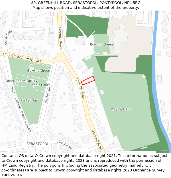 39, GREENHILL ROAD, SEBASTOPOL, PONTYPOOL, NP4 5BG: Location map and indicative extent of plot