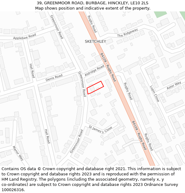 39, GREENMOOR ROAD, BURBAGE, HINCKLEY, LE10 2LS: Location map and indicative extent of plot